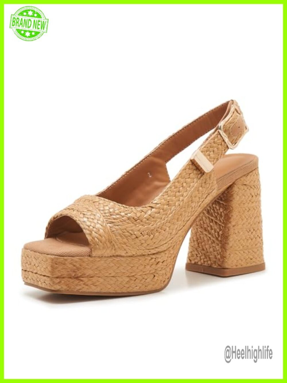 Women's Raffia Open Toe Chunky Block Heel Platform Sandals Slingback Adjustable - Picture 1 of 6